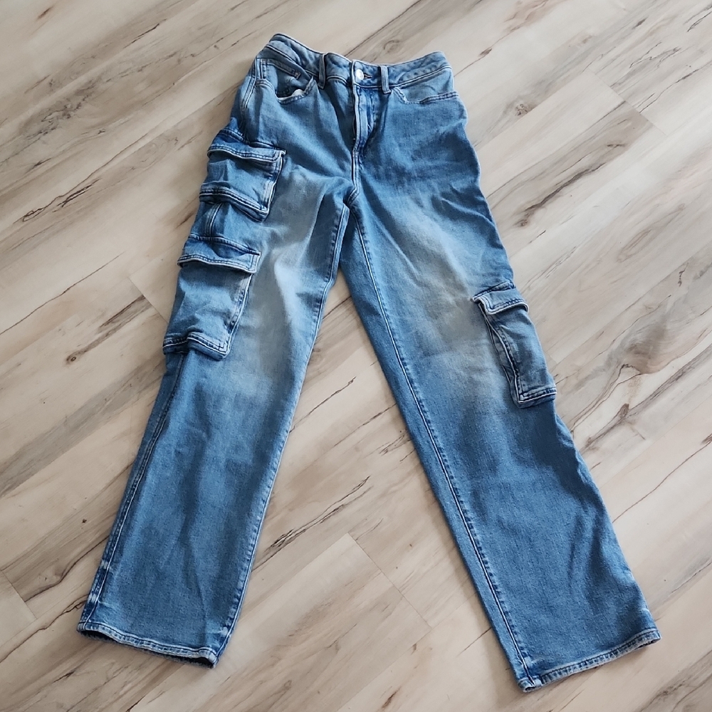 Express Baggy Cargo Jeans Wide Straight Leg Lots Of Pockets Size 0